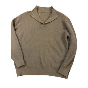 Oversized Olive Green Ribbed Knit Shawl Collar Sweater Medium